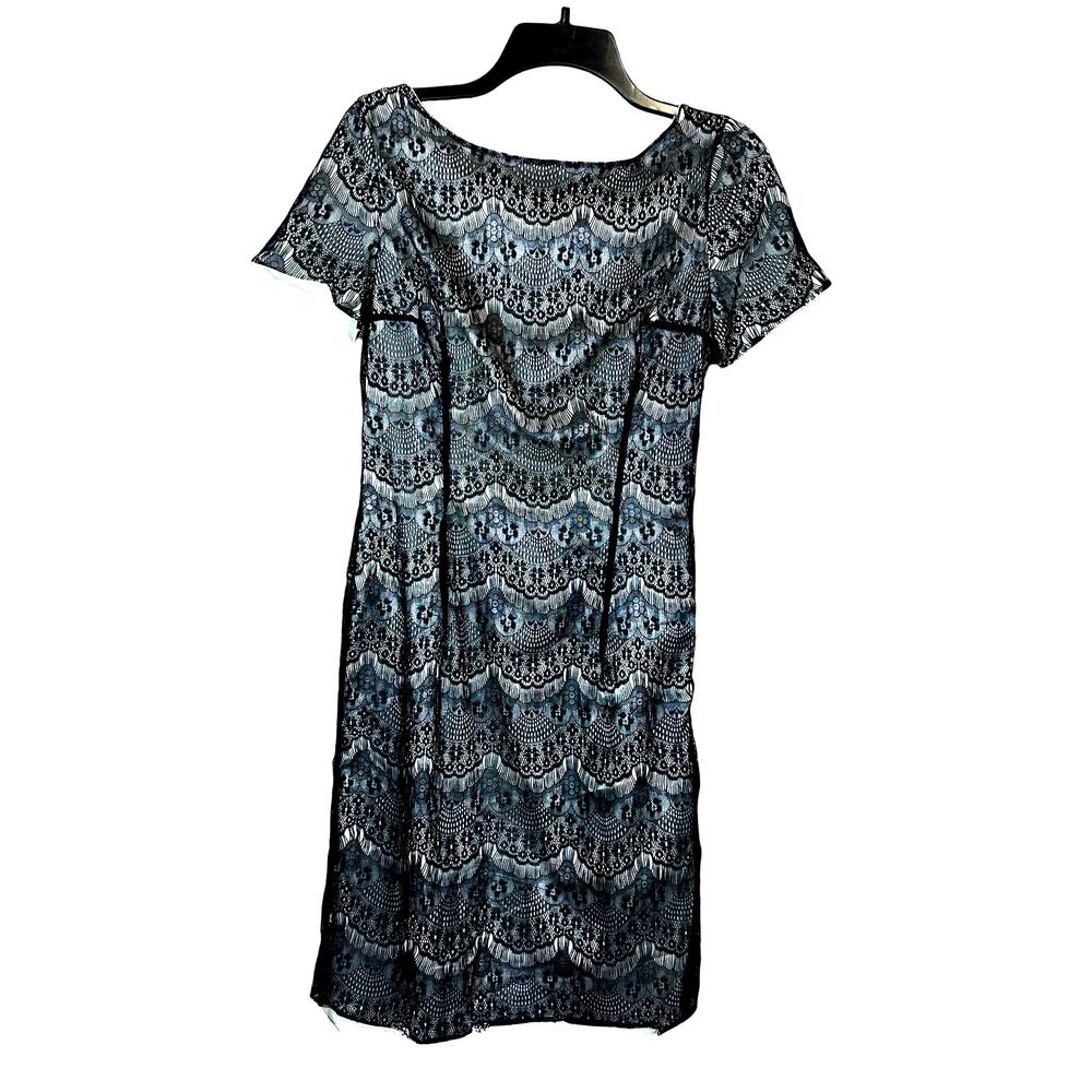 Shabby Apple Lined Black Lace Short Sleeve Boat Neck Midi Party Dress Size 0/2